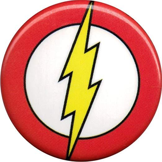 Red Button Logo - The Flash Lightning Logo On Red Button Pin: Clothing