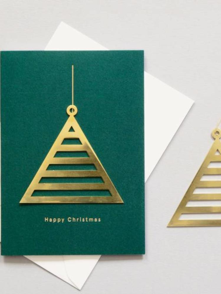 Solid Green Triangle Logo - Ola Solid Brass Ornament Card, Triangle on Forest Green - Truce