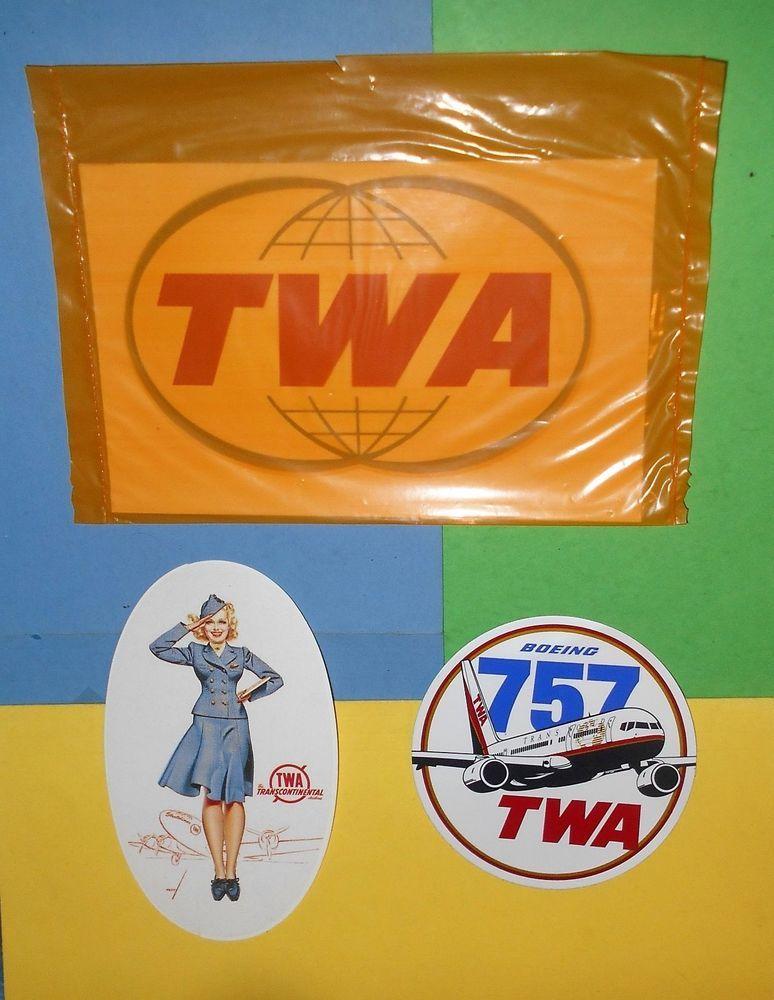 TWA Globe Logo - Twa airlines double globes logo wwii petty girl boeing 757 bag label ...