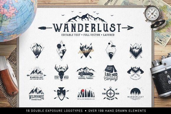 Double Globe Logo - Wanderlust. 15 Double Exposure Logos ~ Logo Templates ~ Creative Market