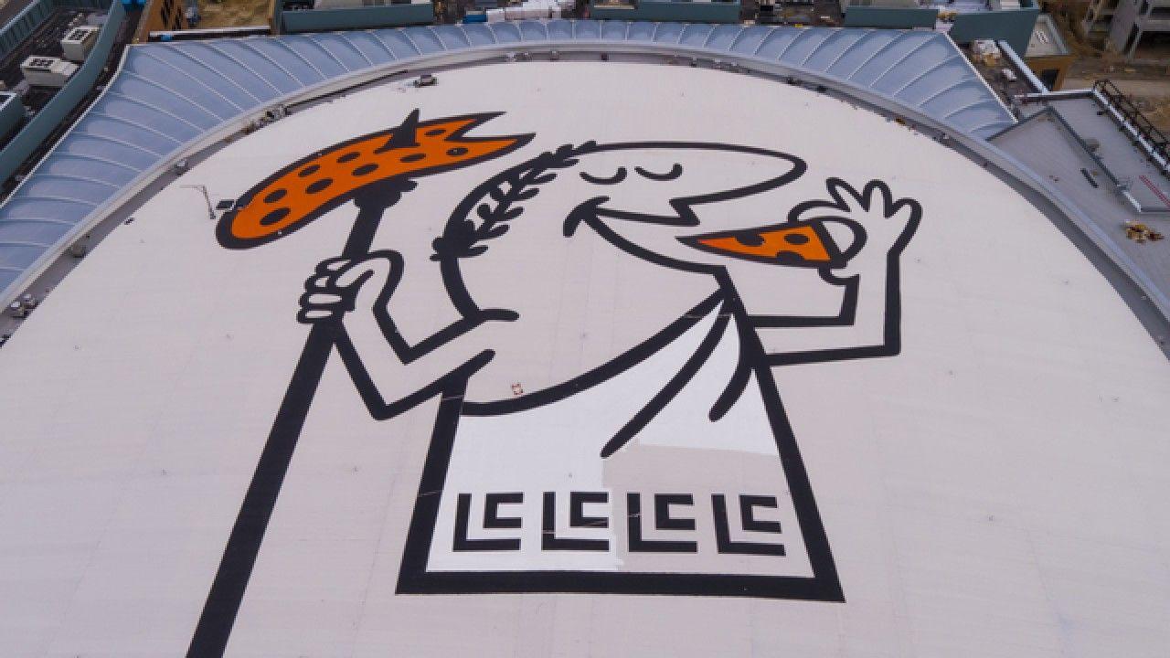 Caesars Logo - Largest Little Caesars logo taking shape on Little Caesars Arena roof