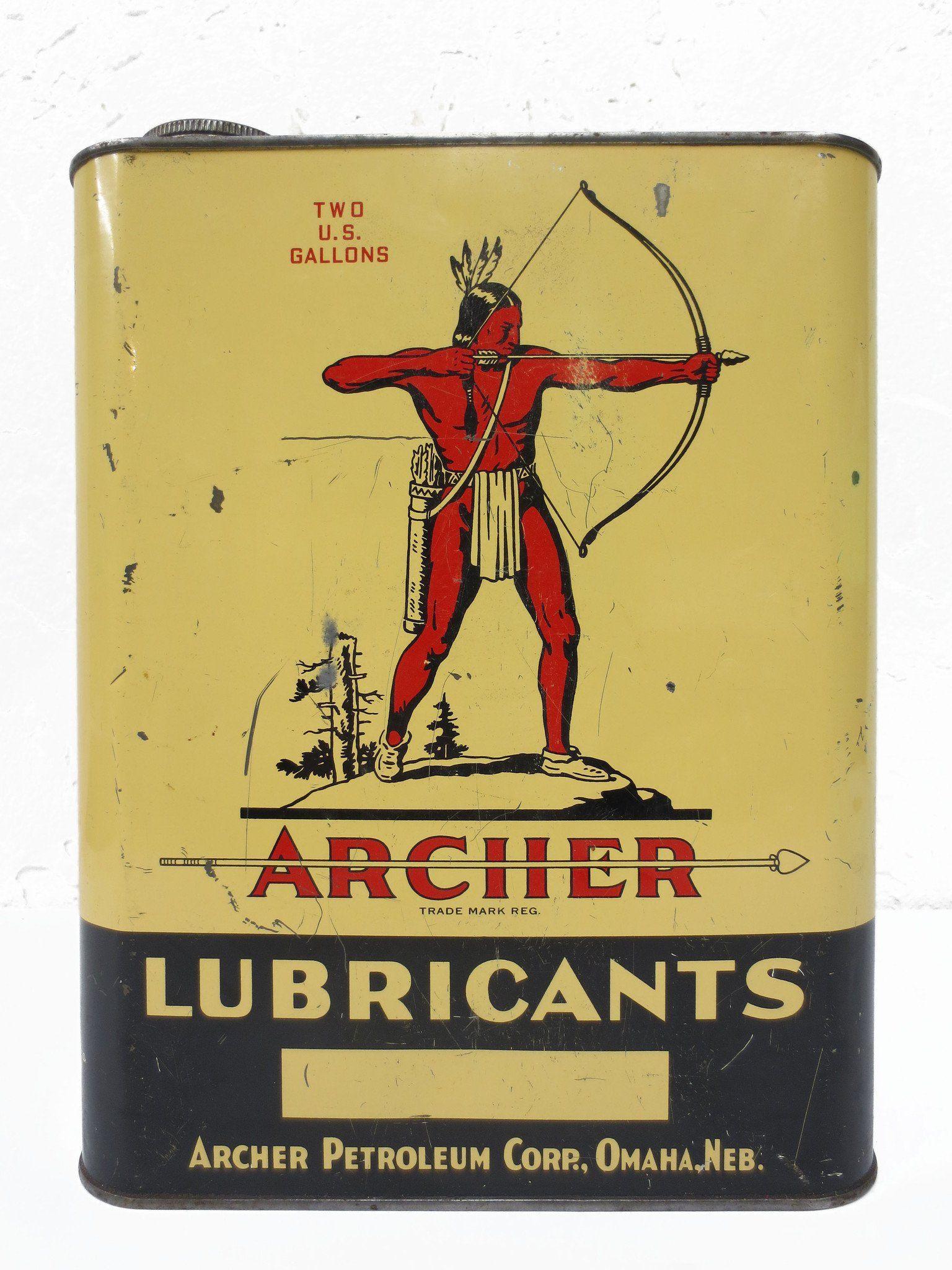 Red N Company Logo - Vintage Archer Lubricants Motor Oil 2 US Gallons Can, Red Indian ...