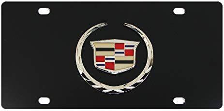Black Cadillac Logo - Amazon.com: Cadillac Chrome Logo On Black License Plate: Automotive