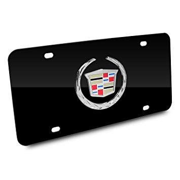 Black Cadillac Logo - Amazon.com: Cadillac Logo on Black Metal License Plate: Automotive