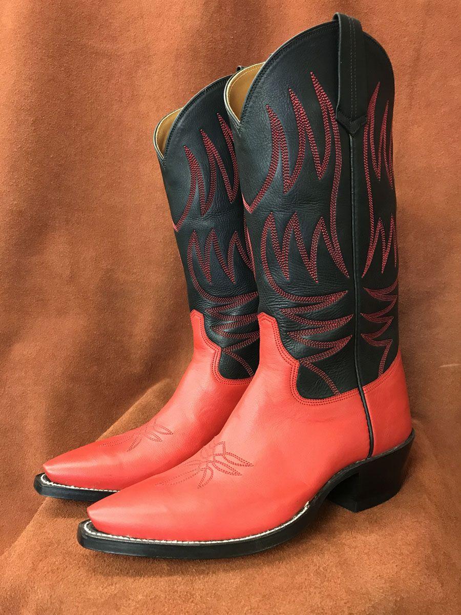 Black Buffalo with Red Shaft Cowboy Boots - Espinoza Boot Maker