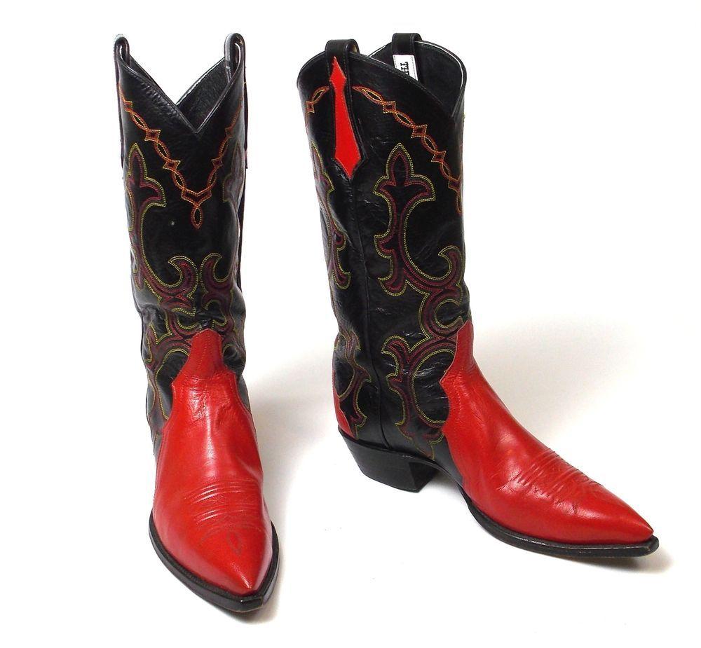 Red and Black Cowboy Logo - Larry Mahan Red Black Cowboy Boots Mens Size 10D Excellent Cond ...