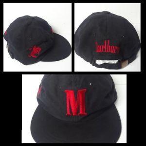 Red and Black Cowboy Logo - VTG Marlboro Cowboy Red & Black Strapback Hat