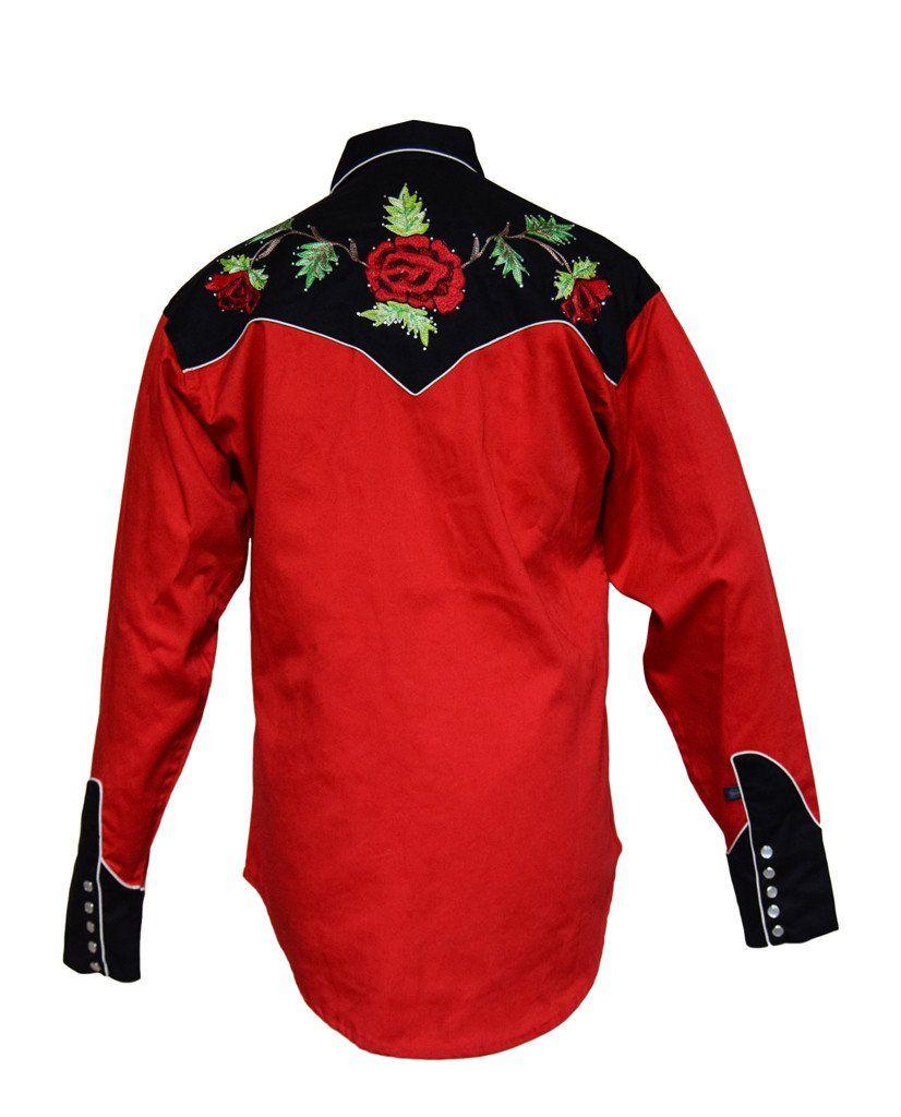 Red and Black Cowboy Logo - Rockmount Red and Black Red Rose Embroidered Western Cowboy Shirt