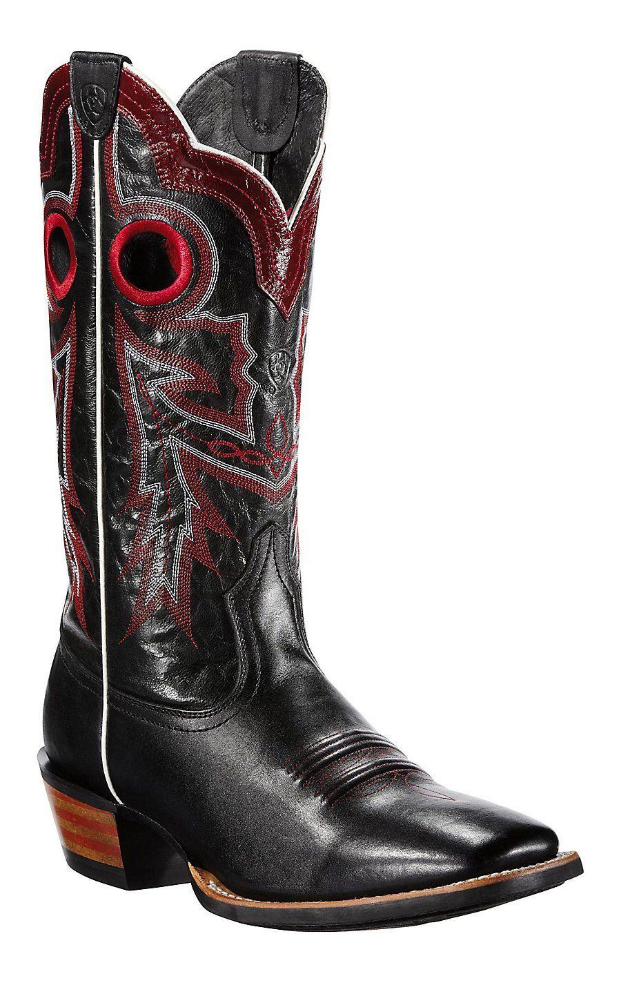 Red and Black Cowboy Logo - Ariat Wildstock Men's Black with Red Stitch Double Welt Square Toe ...
