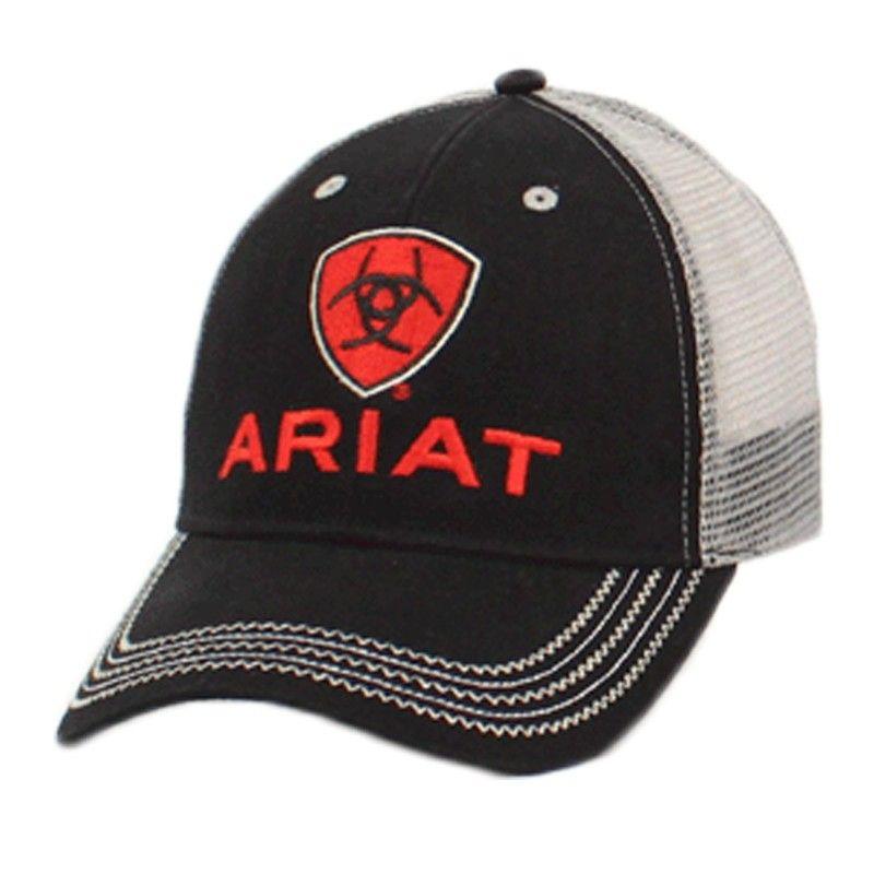 Red and Black Cowboy Logo - Ariat® Mens Black and Red Logo Mesh Ball Cap. western. Hats, Cap