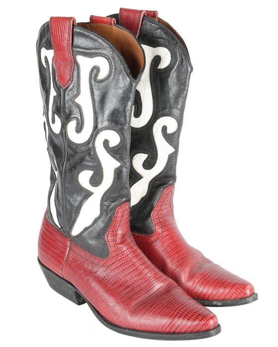 Red and Black Cowboy Logo - Red Cowgirl Boots with Black and White Pattern - 6.5 Red £40 | Rokit ...