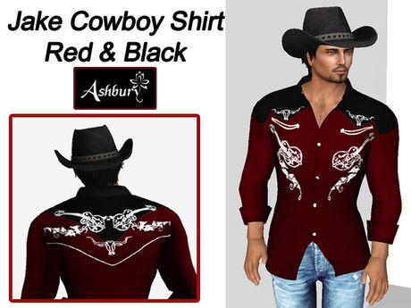 Red and Black Cowboy Logo - Second Life Marketplace - [ASHBURY] Jake Cowboy Shirt -Red and Black