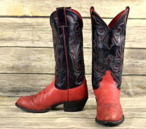 Red and Black Cowboy Logo - Justin Cowboy Boots Red Black Leather Womens Size 6 B Ladies Cowgirl