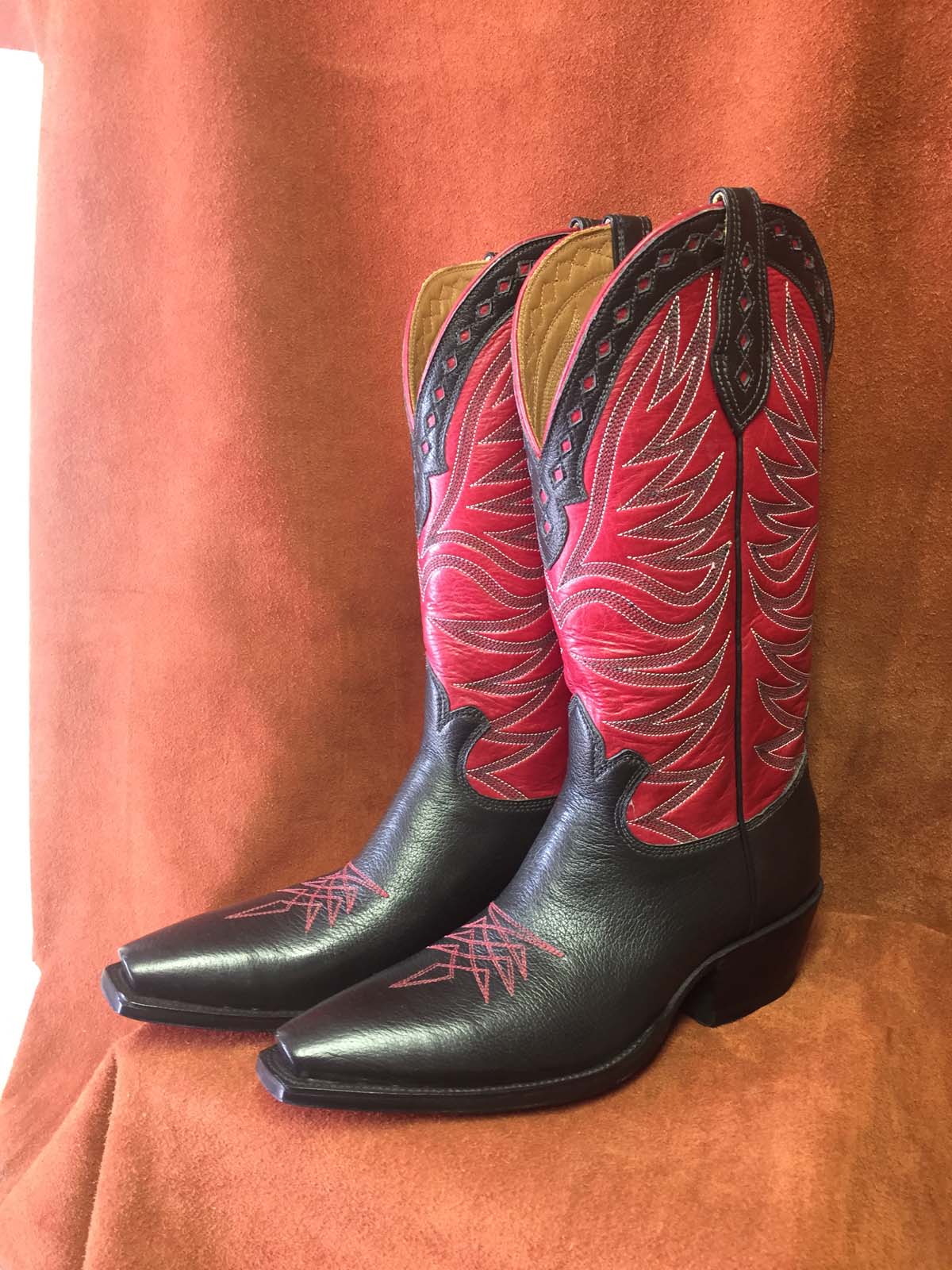 Red and Black Calfskin Cowboy Boots - Espinoza Boot Maker