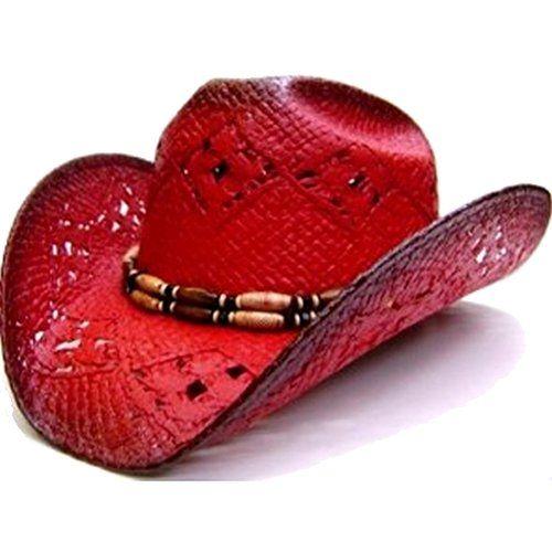 Red and Black Cowboy Logo - Modestone Women's Straw Cowboy Hat Red Black: Clothing