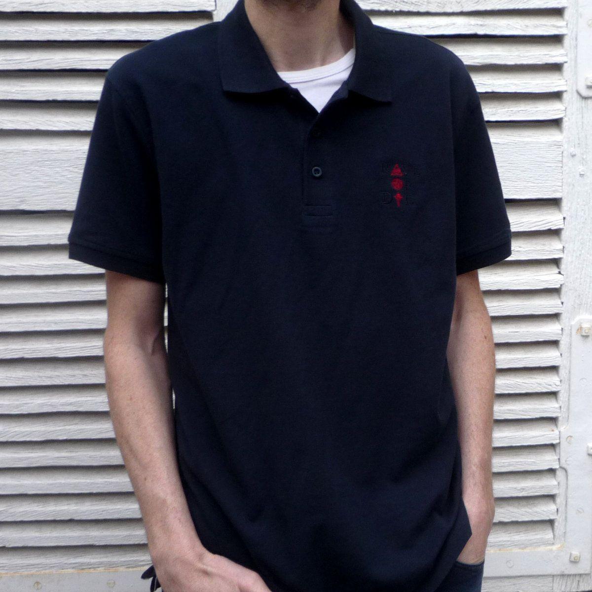 Blue with Red Polo Logo - Rave Or Die Polo Blue Navy & Red embroidered