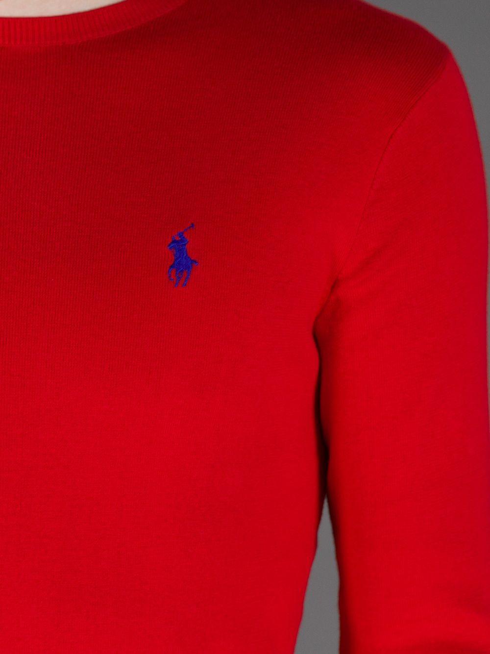 Blue with Red Polo Logo - Polo Ralph Lauren Crew Neck Sweater in Red for Men