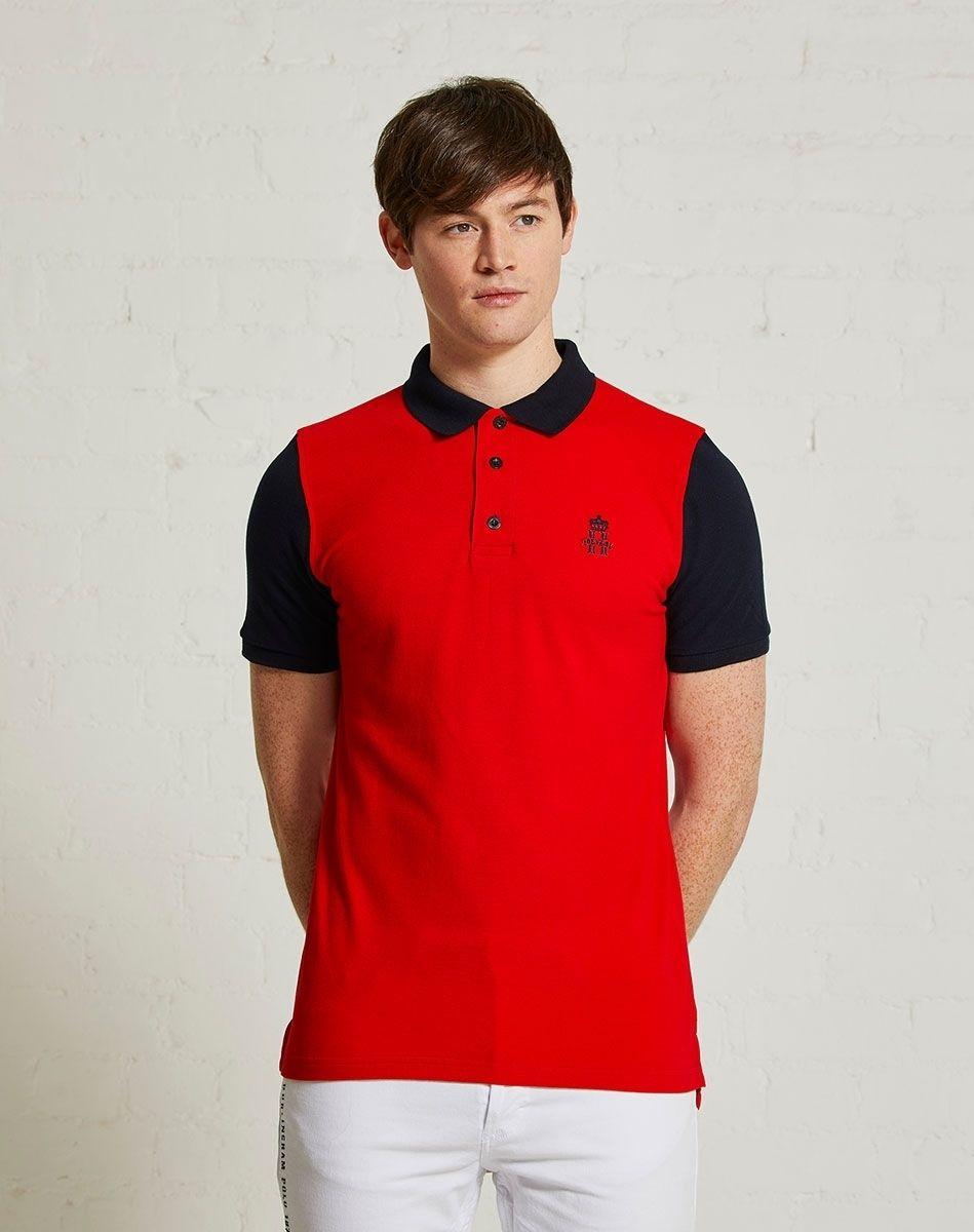 Blue with Red Polo Logo - Red Polo Shirt - Navy Blue Contrast Sleeve - Classic Sport Fit ...