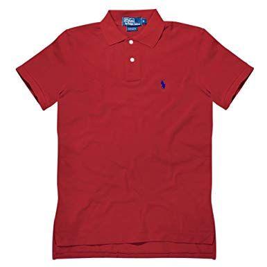 Blue with Red Polo Logo - Ralph Laurent Men's custom fit polo t-shirt [Red-Blue logo M ...
