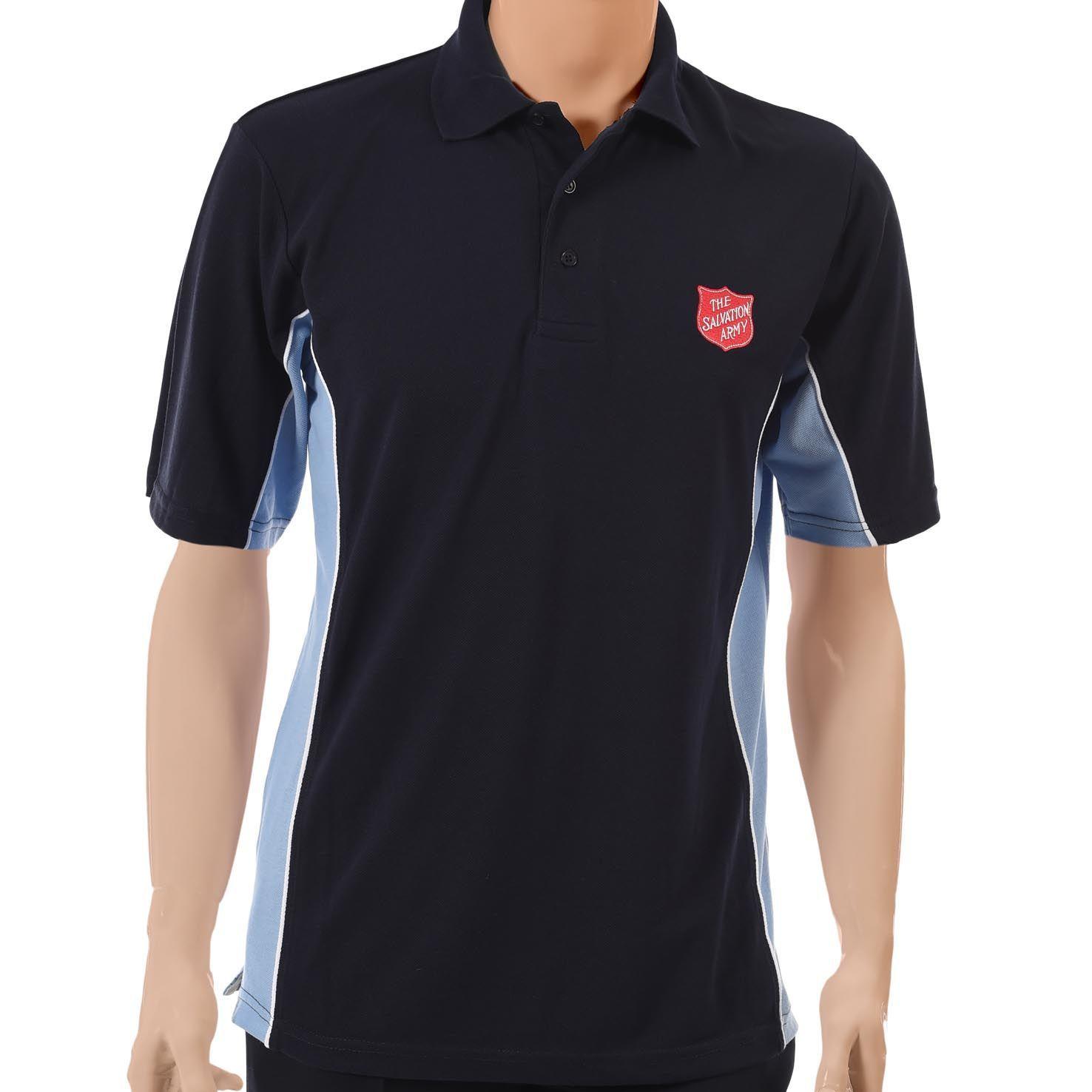 Blue with Red Polo Logo - Unisex Track Polo Shirt Navy Light Blue with Red Shield Logo