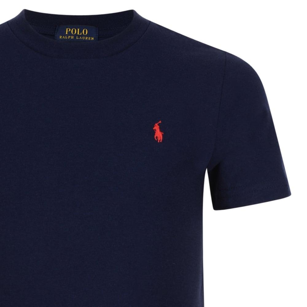 Blue with Red Polo Logo - Ralph Lauren Boys Navy Short Sleeve T-Shirt with Red Logo - Ralph ...