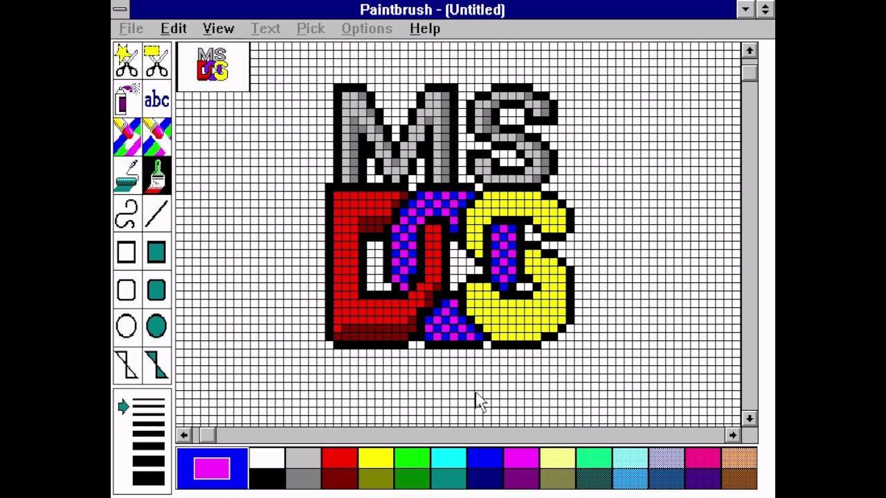 MS-DOS Logo - Drawing the MS-DOS logo in Paintbrush on Windows 3.11 (1990)