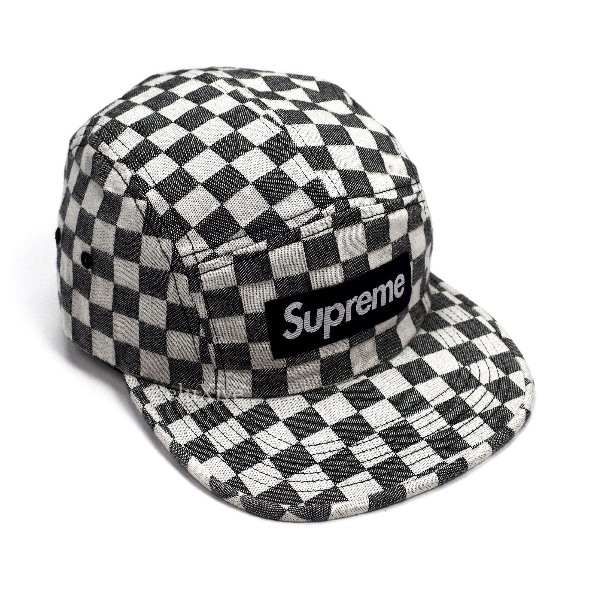 Black and White Checkered Logo - Supreme Black / White Checkered Box Logo Camp Cap Hat