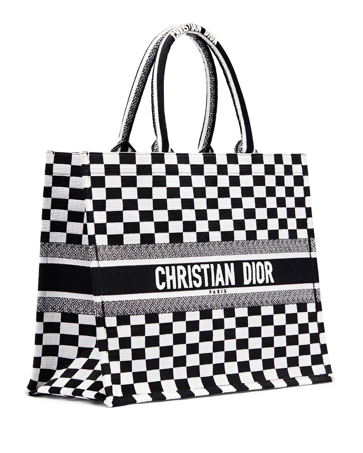 Black and White Checkered Logo - Lyst - Dior Checkered Logo Embroidered Book Tote in Black
