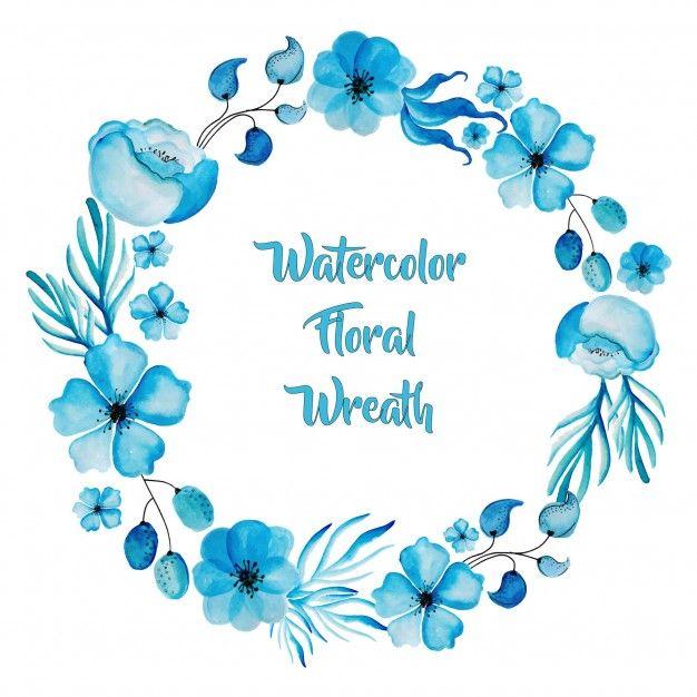 Blue Wreath Logo - Watercolor blue floral wreath Vector
