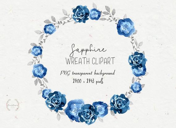 Blue Flowers Logo - Blue floral clipart wreath indigo flowers flowers clipart | Etsy