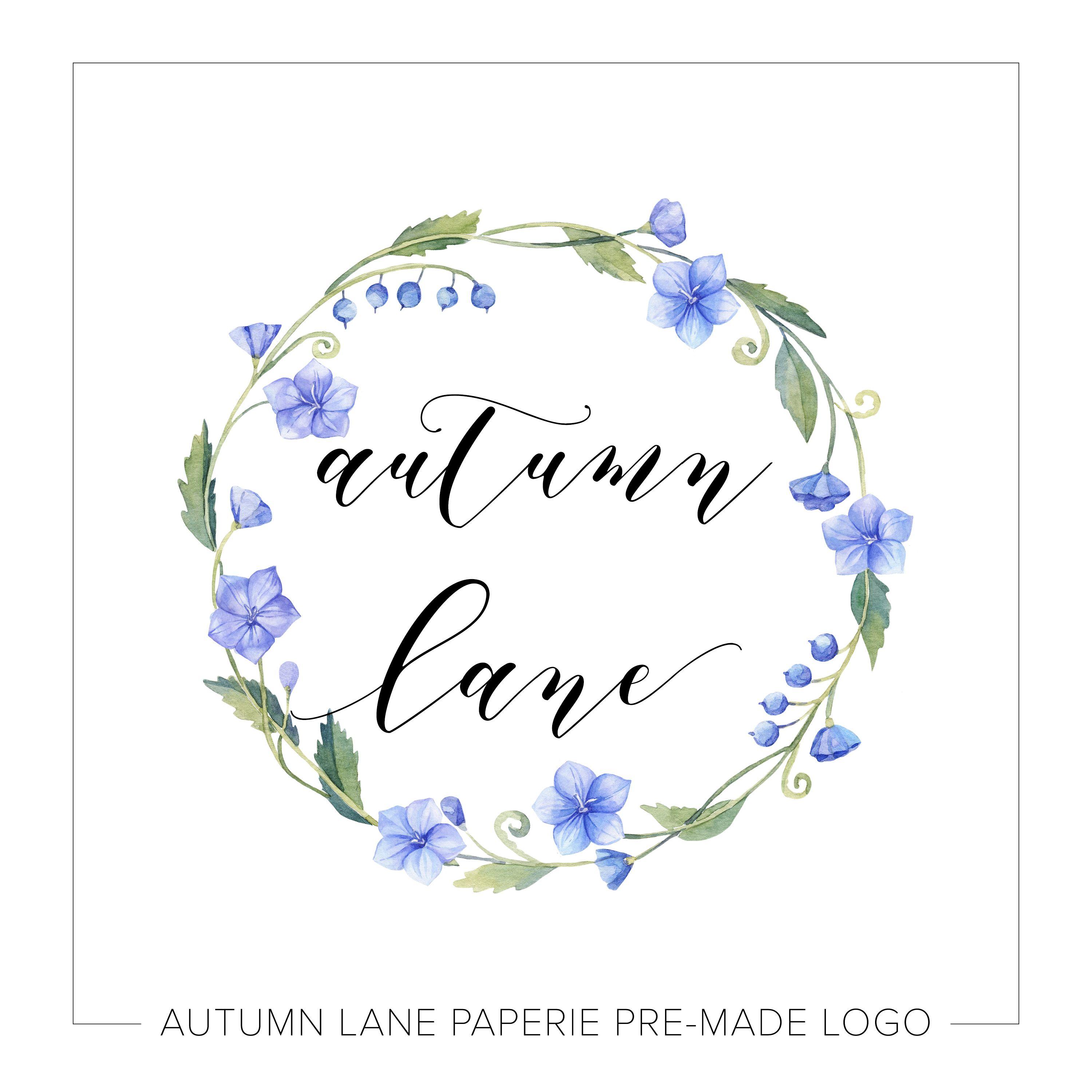 Blue Wreath Logo - Blue Wreath Floral Logo L12 | Autumn Lane Paperie