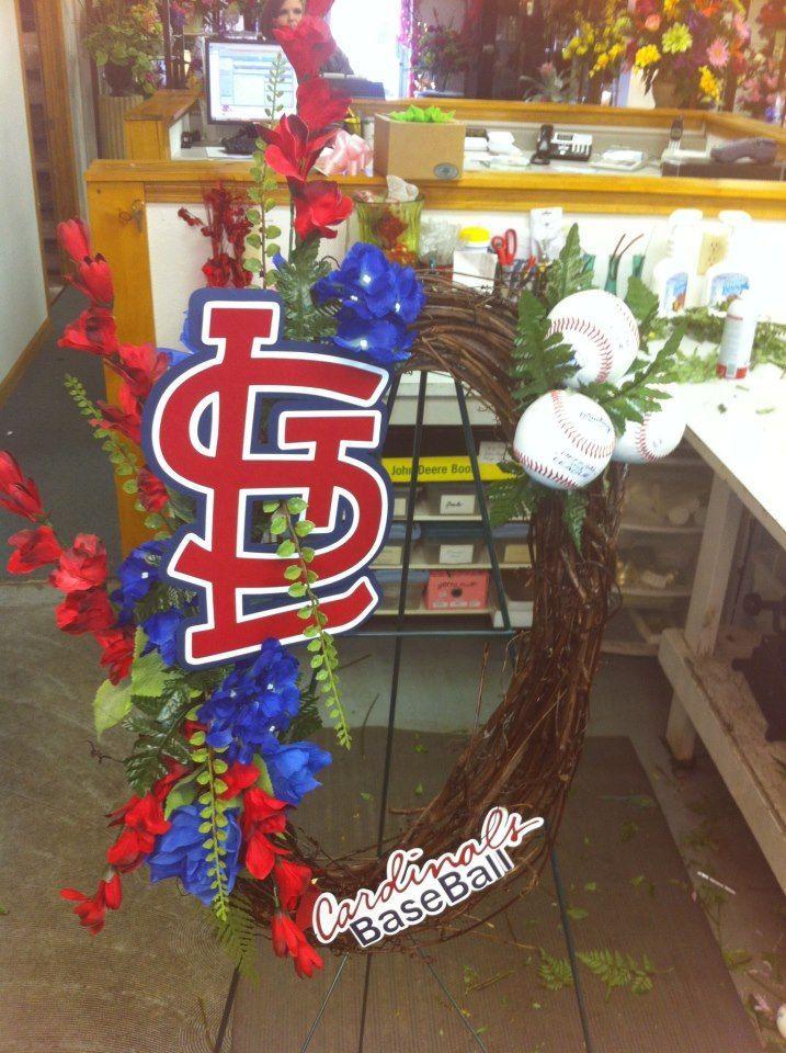 Blue Wreath Logo - St. Louis Cardinals grape vine wreath. Red & Blue Flowers, with