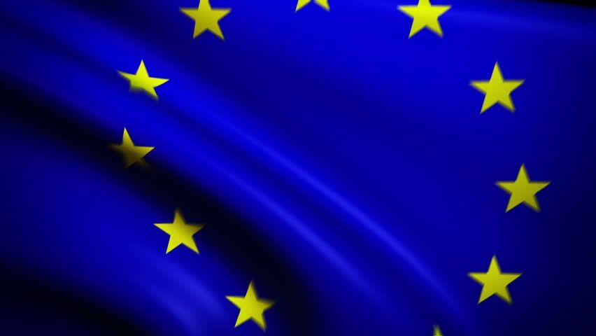 Blue Flag with Stars Logo - National Flag of European Union Stock Footage Video 100% Royalty