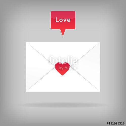 Red Word Bubble Logo - Happy Valentine's Day Envelope. Vector Illustration. Close White