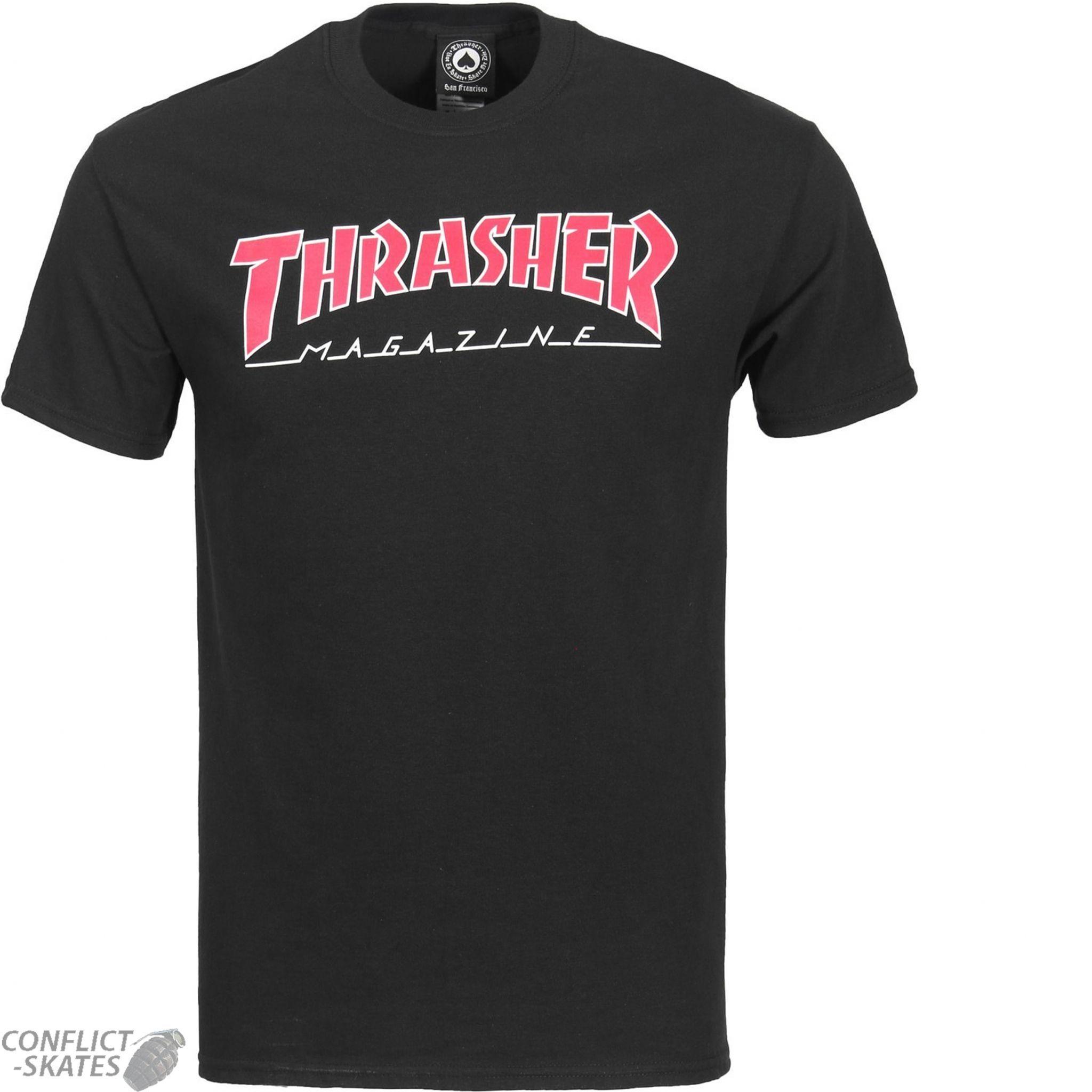 Black and Red S Logo - THRASHER MAGAZINE Outlined Skateboard T-Shirt BLACK Red S M L or XL punk