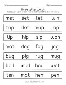 3 Letter Word Logo - Three letter words reading, writing and matching worksheets