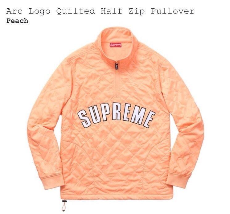Peach Jordan Logo - Supreme Arc Logo Quilted Pullover Jacket Peach Size Large SS17 New ...