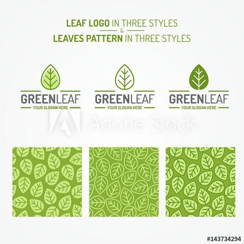 Three Green Leaves Logo - Green leaf set consisting of logo and leaves pattern three styles