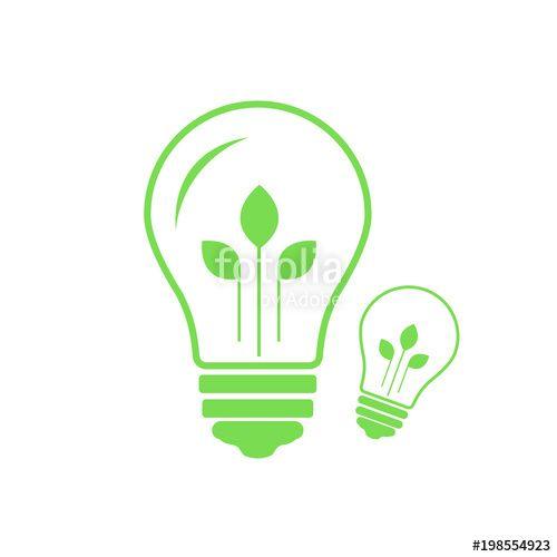Three Green Leaves Logo - Green contour of electric light bulb with three green leaves