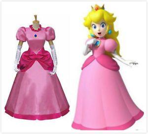 Mario Peach Logo - New! Cartoon Super Mario Princess Peach Pink dress cosplay costume