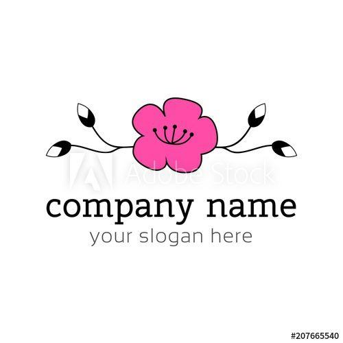 Pink Flower Company Logo - Vector logo concept in the form of a pink flower. Flower sprig with ...
