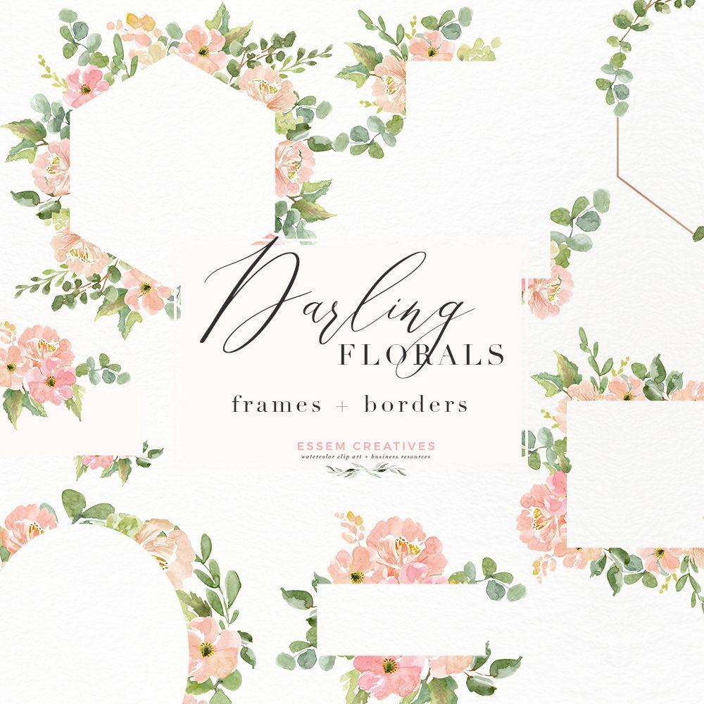 Flower Frames Rustic Logo - Watercolor Flower Border Clipart, Romantic Blush Peony Floral Frame ...