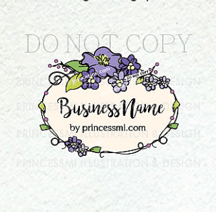 Purple Florist Logo - 1490-2 purple flower logo, whimsical border logo, doodle frame logo ...