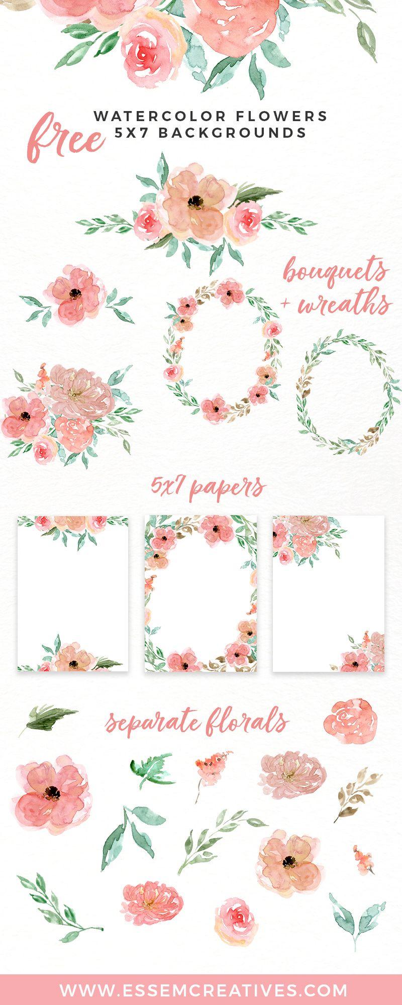 Floral Border Logo - Free Watercolor Flowers Clipart, Floral Wreaths, 5x7 Borders