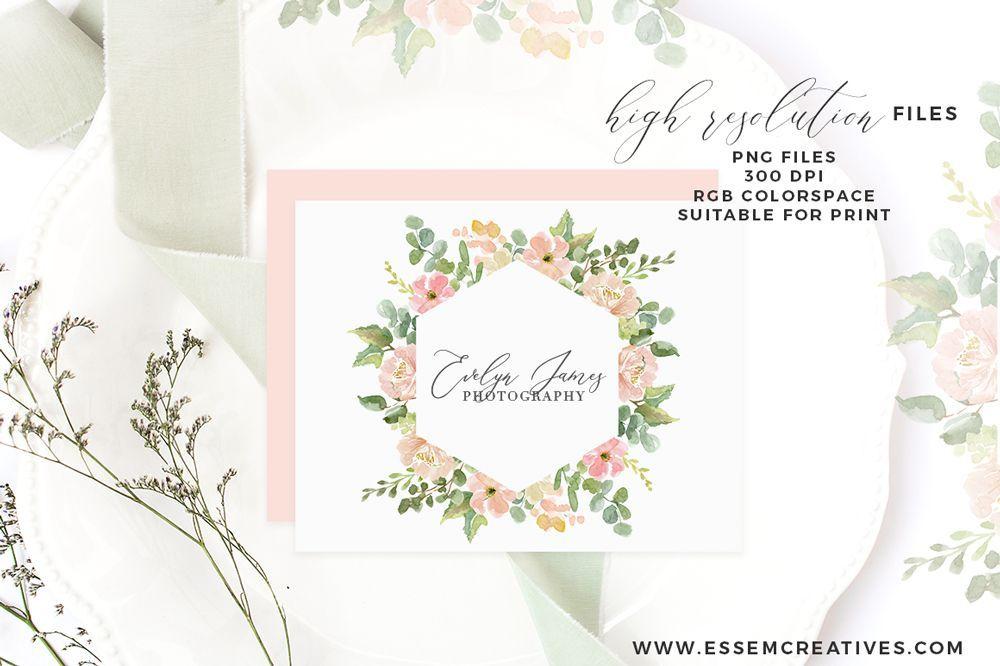 Floral Border Logo - Watercolor Flower Border Clipart, Romantic Blush Peony Floral Frame ...