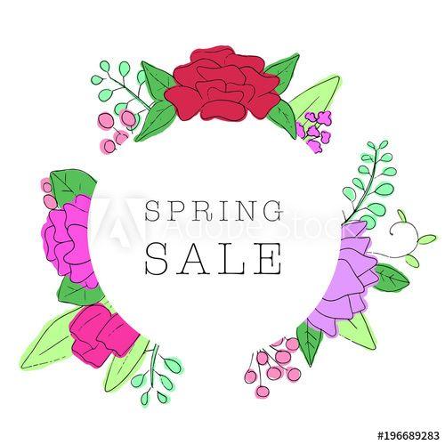 Floral Border Logo - Spring sale business logo. Trendy colorful spring floral border