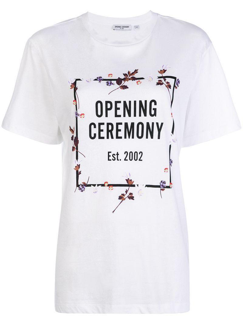 Floral Border Logo - Opening Ceremony Floral Border Logo T Shirt In White