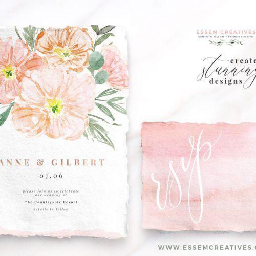 Floral Border Logo - Blush Pink Watercolor Flowers Clipart, Blush and Sage Floral Graphics