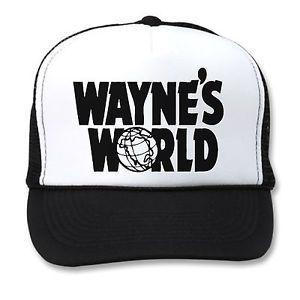Halloween Black and White Logo - WAYNE'S WORLD HAT Black White Mesh TRUCKER Cap WAYNE GARTH 90s ...
