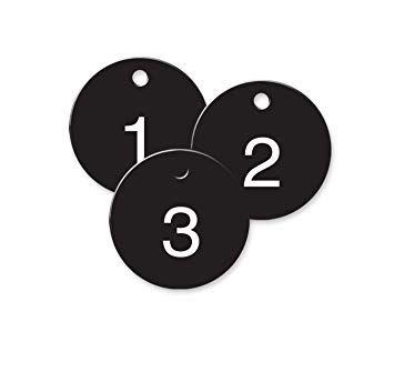2 Black Circle Logo - Numbered Plastic Circle Tags - Black - Pack of 25 (1-1/2